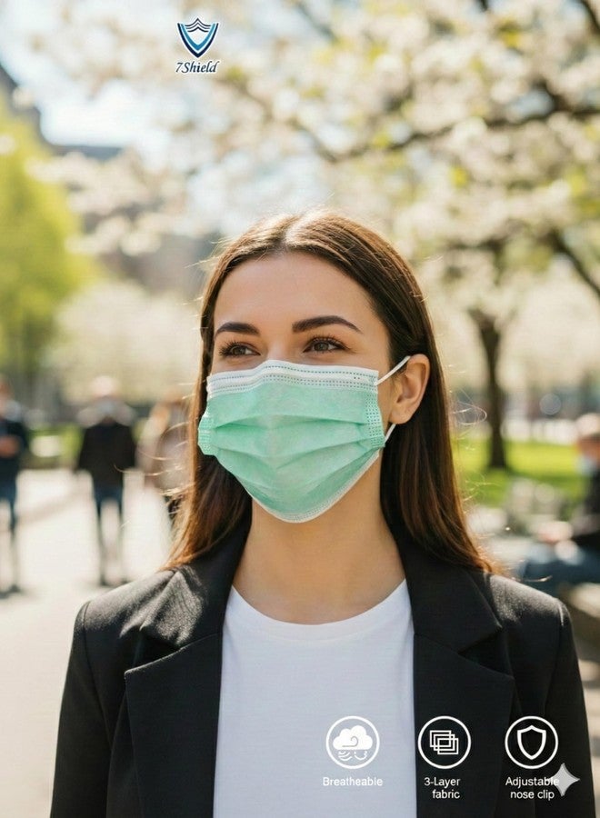 7Shield Face Mask | Disposable Safety Masks for Women & Men | ISO CE GMP SITRA Certified Soft Fabric Spandex Earloop strings, Comfortable & Secure Face Masks (Green-50) - Image 2